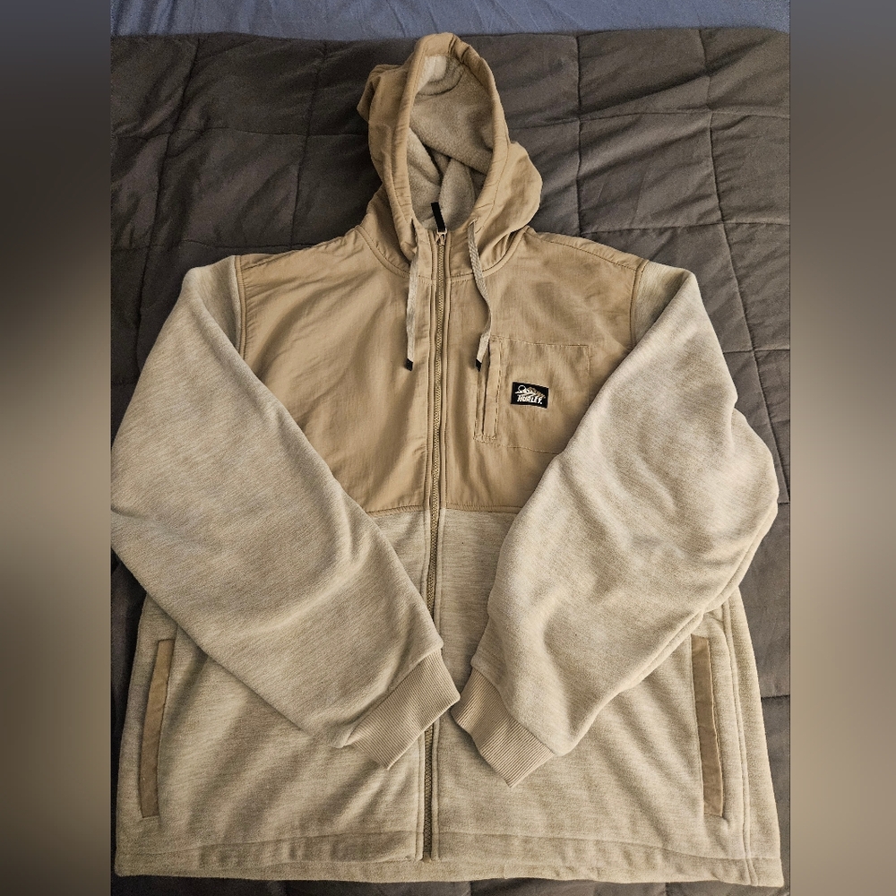 Men's Hurley Two-Tone Tan and Light Beige Fleece Hoodie